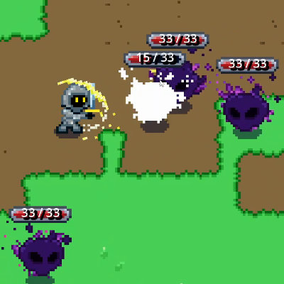 A pixel art character slashes with a broad sweeping strike at ghostlike enemies.